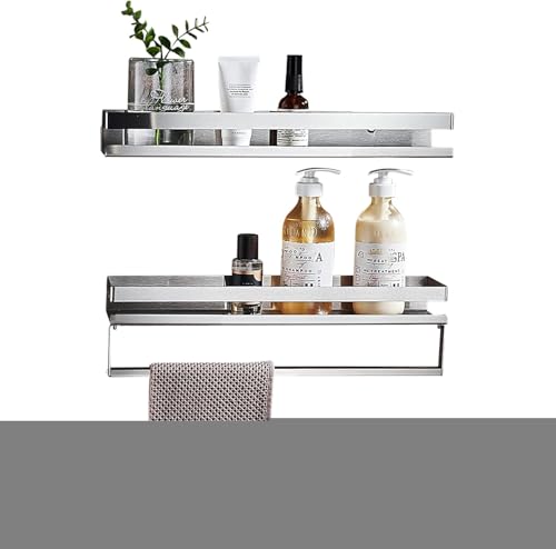 Badezimmer Edelstahl Duschablage Kein Bohren Dusche Caddy Wandmontage Selbstklebender Rostschutz Für Wc Küche, Brushed, 2 Layers 50cm von Generic