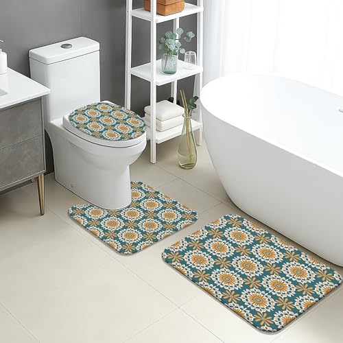 Badezimmer Set Vorleger 3 Teilig,Blumen Vintage Blumenmuster Frühling inspiriert Weiche U-förmiger Kontur Waschbar WC Vorleger für Badezimmer Dusche Dekoration Badezimmer Set Vorleger 3 Teilig,Blumen Vintage Blumenmuster Frühling inspiriert Weiche U-förmiger Kontur Waschbar WC Vorleger für Badezimmer Dusche Dekoration von Generic