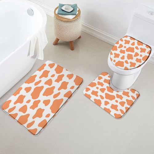 Badezimmer Set Vorleger 3 Teilig,Orange Weiß Kuh Druck Vieh Moderne Cartoon Nette Spot Einfache Weiche U-Form Badteppich Schnell Trocknend Toilettensitzbezug für Dekoration Badezimmer WC Badezimmer Set Vorleger 3 Teilig,Orange Weiß Kuh Druck Vieh Moderne Cartoon Nette Spot Einfache Weiche U-Form Badteppich Schnell Trocknend Toilettensitzbezug für Dekoration Badezimmer WC von Generic