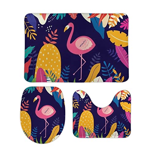Badezimmer Set Vorleger 3 Teilig Bunte Tropische Blumen Blätter Flamingo Saugfähige U-Form Toilettenmatte Flauschig Toilettensitzbezug für Dusche WC Badezimmer Set Vorleger 3 Teilig Bunte Tropische Blumen Blätter Flamingo Saugfähige U-Form Toilettenmatte Flauschig Toilettensitzbezug für Dusche WC von Generic