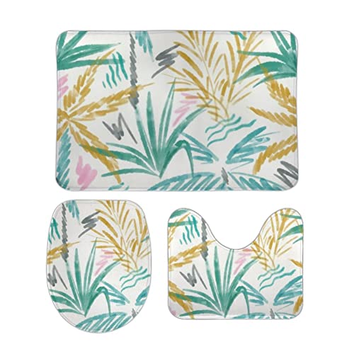 Badezimmer Set Vorleger 3 Teilig Exotische Tropische Pflanzen einfache Skizze Design Sommer Waschbar U-Form Toilettenmatte Saugfähige WC Vorleger für Boden WC Badezimmer Set Vorleger 3 Teilig Exotische Tropische Pflanzen einfache Skizze Design Sommer Waschbar U-Form Toilettenmatte Saugfähige WC Vorleger für Boden WC von Generic