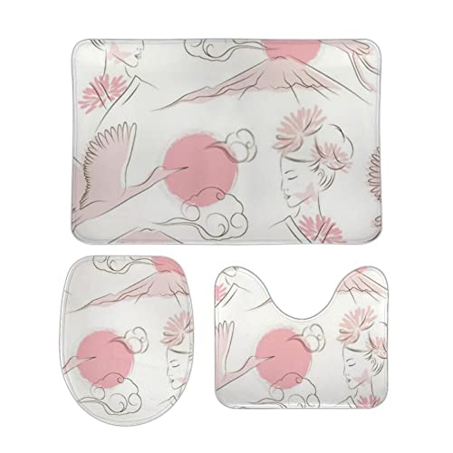 Badezimmer Set Vorleger 3 Teilig Gemälde im orientalischen Stil in Rosa Flauschig U Förmige Matte rutschfest WC Matte für WC Dusche Badezimmer Set Vorleger 3 Teilig Gemälde im orientalischen Stil in Rosa Flauschig U Förmige Matte rutschfest WC Matte für WC Dusche von Generic