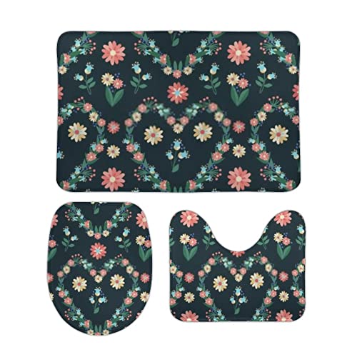 Badezimmer Set Vorleger 3 Teilig Herzförmige Blume im Vintage-Stil Weiche U Förmige Matte Waschbar WC Vorleger für WC Boden Badezimmer Set Vorleger 3 Teilig Herzförmige Blume im Vintage-Stil Weiche U Förmige Matte Waschbar WC Vorleger für WC Boden von Generic