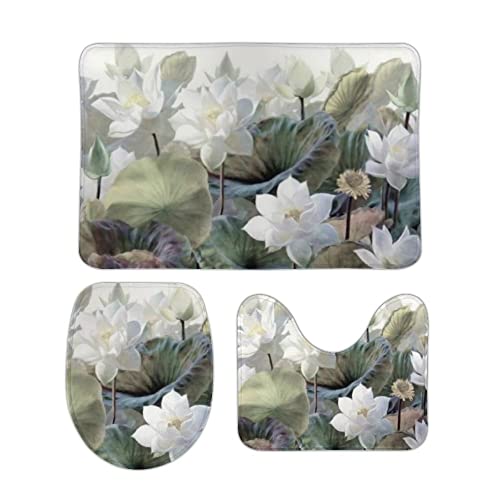 Badezimmer Set Vorleger 3 Teilig Lotusblumen-Druck. Schnell Trocknend U Förmige Matte Saugfähige WC Vorleger für Dekoration WC Badezimmer Set Vorleger 3 Teilig Lotusblumen-Druck. Schnell Trocknend U Förmige Matte Saugfähige WC Vorleger für Dekoration WC von Generic