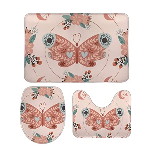 Badezimmer Set Vorleger 3 Teilig Schmetterling Bloomy Starry Space Bohemian Grafikdruck Pink Saugfähige U-Form Badteppich Weiche WC Vorleger für WC Boden Badezimmer Set Vorleger 3 Teilig Schmetterling Bloomy Starry Space Bohemian Grafikdruck Pink Saugfähige U-Form Badteppich Weiche WC Vorleger für WC Boden von Generic