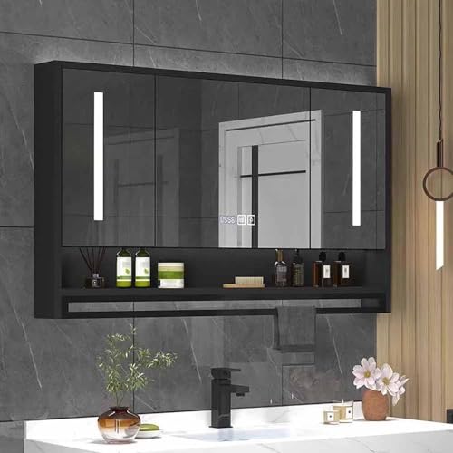 Badezimmer Smart Spiegel Schrank 40x30in, Anti-beschlag-beleuchteter Schminkspiegel Mit Touch-Schalter, Uhr Und Temperament-Display, Wandmontierter Medizinschrank Mit 3 Türen, Black, 100 * 75 * 12cm Badezimmer Smart Spiegel Schrank 40x30in, Anti-beschlag-beleuchteter Schminkspiegel Mit Touch-Schalter, Uhr Und Temperament-Display, Wandmontierter Medizinschrank Mit 3 Türen, Black, 100 * 75 * 12cm von Generic