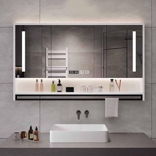 Badezimmer Smart Spiegel Schrank 40x30in, Anti-beschlag-beleuchteter Schminkspiegel Mit Touch-Schalter, Uhr Und Temperament-Display, Wandmontierter Medizinschrank Mit 3 Türen, White, 80 * 75 * 12cm Badezimmer Smart Spiegel Schrank 40x30in, Anti-beschlag-beleuchteter Schminkspiegel Mit Touch-Schalter, Uhr Und Temperament-Display, Wandmontierter Medizinschrank Mit 3 Türen, White, 80 * 75 * 12cm von Generic