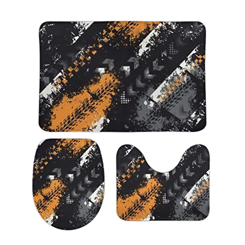 Badezimmer Teppich Set 3 Teilig Abstrakter geometrischer Sportstil in Schwarz Waschbar U-Form Toilettenmatte Schnell Trocknend WC Vorleger für Dusche WC Badezimmer Teppich Set 3 Teilig Abstrakter geometrischer Sportstil in Schwarz Waschbar U-Form Toilettenmatte Schnell Trocknend WC Vorleger für Dusche WC von Generic