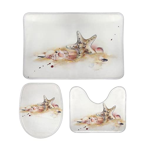 Badezimmer Teppich Set 3 Teilig Aquarell Muscheln Weiß Mikrofaser U-förmiger Kontur Weiche WC Vorleger für Badezimmer Dekoration Badezimmer Teppich Set 3 Teilig Aquarell Muscheln Weiß Mikrofaser U-förmiger Kontur Weiche WC Vorleger für Badezimmer Dekoration von Generic