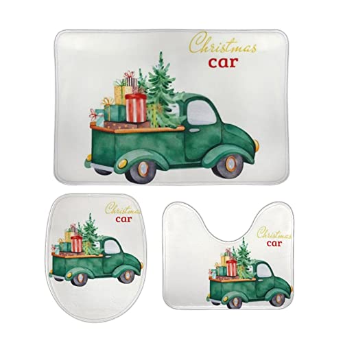 Badezimmer Teppich Set 3 Teilig Weihnachten Abstrakt Grün Mikrofaser U-Form Toilettenmatte rutschfest WC Vorleger für Dusche WC Badezimmer Teppich Set 3 Teilig Weihnachten Abstrakt Grün Mikrofaser U-Form Toilettenmatte rutschfest WC Vorleger für Dusche WC von Generic