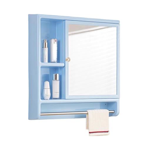 Badezimmer Wandschrank Spiegel aus Kunststoff Offener Stauraum Spiegelschrank Klein Schmal Keine Montage Erforderlich Geeignet für Badezimmer, Schlafzimmer und Ankleidezimmer(Blue) von Generic