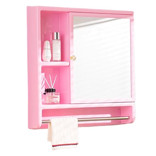 Badezimmer Wandschrank Spiegel aus Kunststoff Offener Stauraum Spiegelschrank Klein Schmal Keine Montage Erforderlich Geeignet für Badezimmer, Schlafzimmer und Ankleidezimmer(Pink) von Generic