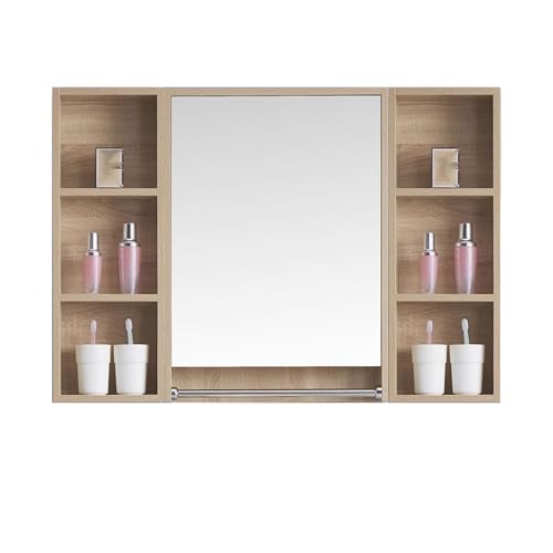 Badezimmer Wandschrank mit Spiegel mit Handtuchhalter Badschrank Spiegelschrank Lochmontage Offene Trennwand for Bathroom(A,90 * 12 * 70cm) von Generic