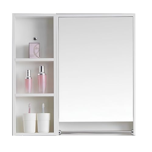 Badezimmer Wandschrank mit Spiegel mit Handtuchhalter Badschrank Spiegelschrank Lochmontage Offene Trennwand for Bathroom(B,70 * 12 * 70cm) von Generic
