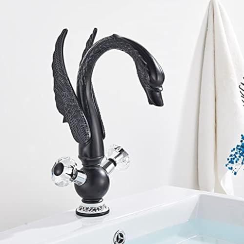 Badezimmerarmatur Schwanenform Verschmutztes Messing Waschtisch Waschbecken Wasserhahn Moderne Doppelgriff Deck Mount Badezimmer Waschbecken Wasserhahn Heißes Kaltes Wasser Mischbatteri, Black von Generic