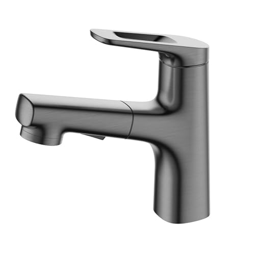 Badezimmerarmaturen mit herausziehbarer Brause, 2-Wege-Auslauf, Waschtisch-Mischbatterie, Einloch-Deckmontage-Wasserhahn, Gun Grey(Gun Gray) von Generic