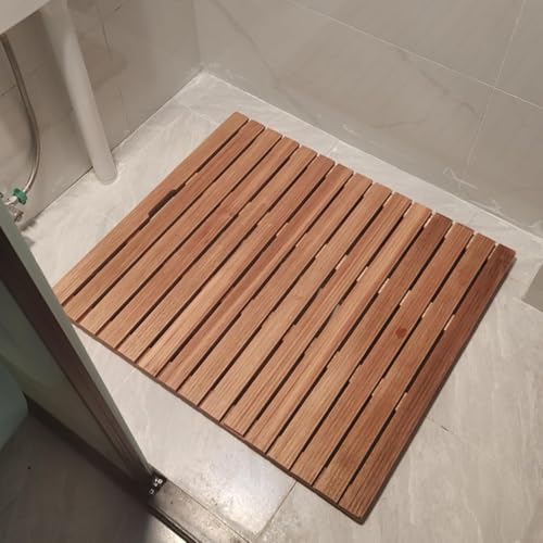 Badezimmerboden Holz Badematte, 12 16 20 24 30 36 Zoll Innen-außendusche Badematte, rutschfeste Natürliche Lattenrostplattform Für Badewanne Küchentür, 50x60cm(19 3/4x23 5/8") von Generic