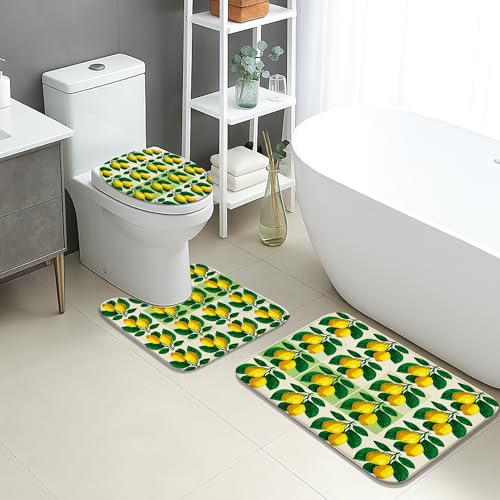 Badezimmermatten-Set, 3-teilig, tropisches Zitrusmuster, saugfähig, rutschfest, U-förmig, waschbar, Sommerblumen, schnell trocknend, Memory-Schaum, Badezimmerteppich-Set Badezimmermatten-Set, 3-teilig, tropisches Zitrusmuster, saugfähig, rutschfest, U-förmig, waschbar, Sommerblumen, schnell trocknend, Memory-Schaum, Badezimmerteppich-Set von Generic