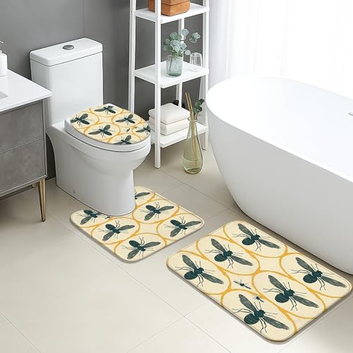 Badezimmermatten-Set, Vintage-Biene, botanisches Insektenmuster, saugfähig, rutschfest, U-förmig, waschbar, schnell trocknend, Memory-Schaum, Badezimmerteppich-Set Badezimmermatten-Set, Vintage-Biene, botanisches Insektenmuster, saugfähig, rutschfest, U-förmig, waschbar, schnell trocknend, Memory-Schaum, Badezimmerteppich-Set von Generic