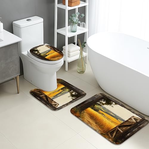 Badezimmermatten-Set im Landhausstil, rustikales Weizenfeld, saugfähig, rutschfest, U-förmig, waschbar, Herbst, Bauernhaus, schnell trocknend, Memory-Schaum, Badezimmerteppich-Set, 3-teilig Badezimmermatten-Set im Landhausstil, rustikales Weizenfeld, saugfähig, rutschfest, U-förmig, waschbar, Herbst, Bauernhaus, schnell trocknend, Memory-Schaum, Badezimmerteppich-Set, 3-teilig von Generic