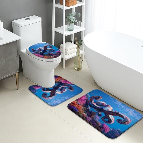 Badezimmermatten-Set mit Ozean-Motiv, 3-teilig, buntes Korallenriff, saugfähig, rutschfest, WC-Vorleger, U-förmig, waschbar, Sommer-Ozean-Kreaturen, schnell trocknender Memory-Schaum Badezimmermatten-Set mit Ozean-Motiv, 3-teilig, buntes Korallenriff, saugfähig, rutschfest, WC-Vorleger, U-förmig, waschbar, Sommer-Ozean-Kreaturen, schnell trocknender Memory-Schaum von Generic