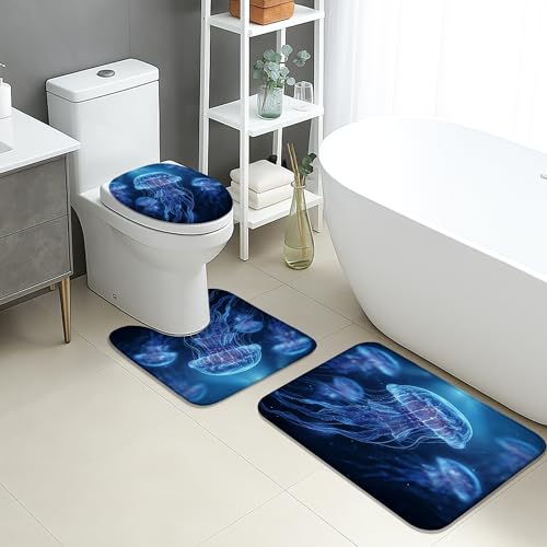 Badezimmermatten-Set mit Ozean-Motiv, abstraktes Neon-Quallen-Design, sommerlicher erfrischender Memory-Schaum, rutschfeste Teppiche, waschbarer WC-Vorleger Badezimmermatten-Set mit Ozean-Motiv, abstraktes Neon-Quallen-Design, sommerlicher erfrischender Memory-Schaum, rutschfeste Teppiche, waschbarer WC-Vorleger von Generic