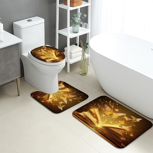 Badezimmermatten-Set mit Schmetterlingsmotiv, 3-teilig, magisches goldenes Buch-Design, saugfähig, rutschfest, U-förmig, waschbar, schnell trocknend, Memory-Schaum, Badezimmerteppich-Set Badezimmermatten-Set mit Schmetterlingsmotiv, 3-teilig, magisches goldenes Buch-Design, saugfähig, rutschfest, U-förmig, waschbar, schnell trocknend, Memory-Schaum, Badezimmerteppich-Set von Generic