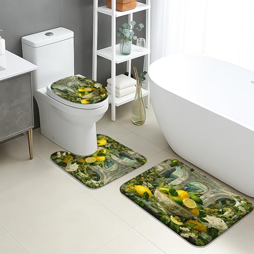 Badezimmermatten-Set mit Zitronen- und Blumenmuster, 3-teilig, Vintage-Zitrus-Design, saugfähig, rutschfest, U-förmig, waschbar, schnell trocknend, Memory-Schaum-Badteppich-Set Badezimmermatten-Set mit Zitronen- und Blumenmuster, 3-teilig, Vintage-Zitrus-Design, saugfähig, rutschfest, U-förmig, waschbar, schnell trocknend, Memory-Schaum-Badteppich-Set von Generic
