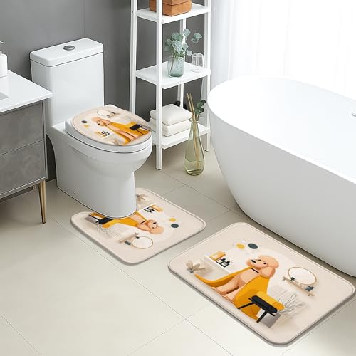 Badezimmermatten-Set mit niedlichem Pudel, gemütliches Cartoon-Hunde-Design, saugfähig, rutschfest, U-förmig, waschbar, saisonaler Spaß, schnell trocknend, Memory-Schaum, Badezimmerteppich-Set Badezimmermatten-Set mit niedlichem Pudel, gemütliches Cartoon-Hunde-Design, saugfähig, rutschfest, U-förmig, waschbar, saisonaler Spaß, schnell trocknend, Memory-Schaum, Badezimmerteppich-Set von Generic