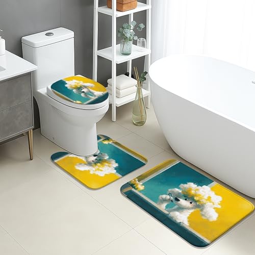 Badezimmermatten-Set mit süßem Pudel, 3-teilig, lebendiges gelb-blaues Kunst, saugfähig, rutschfest, U-förmig, waschbar, Frühlingsdekoration, schnell trocknend, Memory-Schaum, Badezimmerteppich-Set Badezimmermatten-Set mit süßem Pudel, 3-teilig, lebendiges gelb-blaues Kunst, saugfähig, rutschfest, U-förmig, waschbar, Frühlingsdekoration, schnell trocknend, Memory-Schaum, Badezimmerteppich-Set von Generic