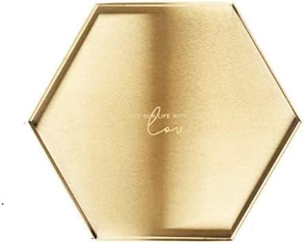 Badezimmertablett Mode Waschtisch Tablett Rechteck Hexagon Badezimmer Tablett Gold Schmuck Tabletts Serviertablett Organizer Gold Home Decor Tablett, Hexagon, L von Generic
