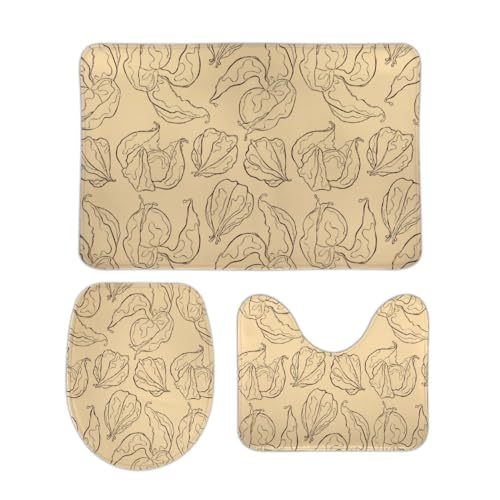 Badezimmerteppich 3 Teiliges Blumen Beeren Muster Schnell Trocknend Contour Badteppich Waschbar WC Vorleger für Badezimmer Dekoration von Generic