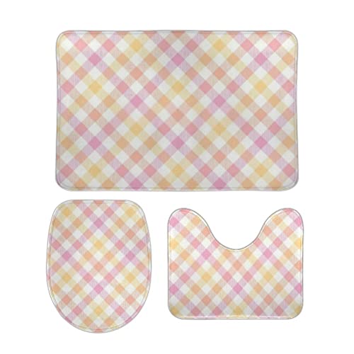 Badezimmerteppich 3 Teiliges Rosa Gelb Weiß Farbverlauf Plaid Weiche U-Form Badteppich Waschbar Toilettensitzbezug für Boden Dusche Badezimmerteppich 3 Teiliges Rosa Gelb Weiß Farbverlauf Plaid Weiche U-Form Badteppich Waschbar Toilettensitzbezug für Boden Dusche von Generic