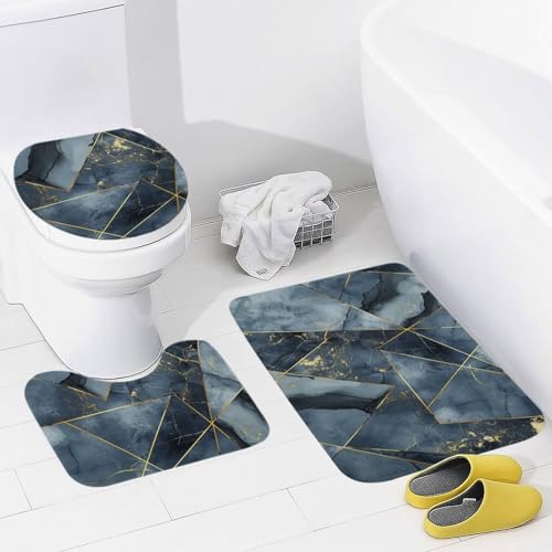 Badezimmerteppich Set 3 Teilig,Abstrakte Kunstgeometrie rutschfest Contour Badteppich Waschbar WC Vorleger für Boden WC Dekoration Badezimmerteppich Set 3 Teilig,Abstrakte Kunstgeometrie rutschfest Contour Badteppich Waschbar WC Vorleger für Boden WC Dekoration von Generic