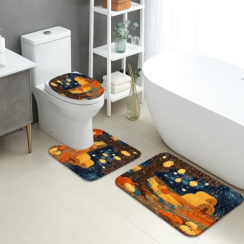 Badezimmerteppich Set 3 Teilig,Autumn Rustikal Sternennacht Autumn Ernte Bunt Weiche U-Form Badteppich Flauschig WC Matte für WC Dusche Dekoration Badezimmerteppich Set 3 Teilig,Autumn Rustikal Sternennacht Autumn Ernte Bunt Weiche U-Form Badteppich Flauschig WC Matte für WC Dusche Dekoration von Generic
