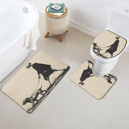 Badezimmerteppich Set 3 Teilig,Lustiges Skelett Gothic Totenkopf führt den Hund Halloween Spooky Flauschig U Förmige Matte Weiche WC Vorleger für WC Badezimmer Dekoration Badezimmerteppich Set 3 Teilig,Lustiges Skelett Gothic Totenkopf führt den Hund Halloween Spooky Flauschig U Förmige Matte Weiche WC Vorleger für WC Badezimmer Dekoration von Generic