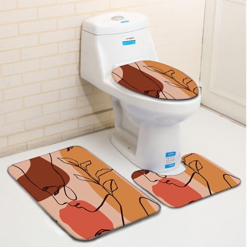 Badezimmerteppich Set 3 Teilig Abstrakte Kunstmalerei Badematten Set Mikrofaser Badteppiche und WC Vorleger mit Ausschnitt Waschbar rutschfeste Badvorleger Toilette Teppich von Generic