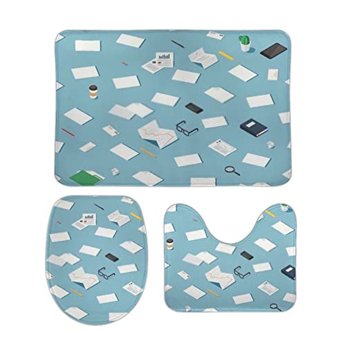 Badezimmerteppich Set 3 Teilig Bürobedarf Muster Blau Flauschig U-förmiger Teppich Saugfähige WC Vorleger für Badezimmer Dekoration Badezimmerteppich Set 3 Teilig Bürobedarf Muster Blau Flauschig U-förmiger Teppich Saugfähige WC Vorleger für Badezimmer Dekoration von Generic