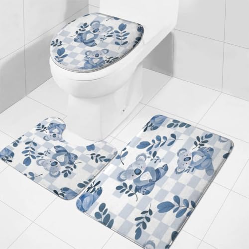 Badezimmerteppich Set 3 Teilig Cartoon-TierKoala Badematten Set Mikrofaser Badteppiche und WC Vorleger Schnell Trocknend Badvorleger von Generic