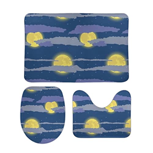 Badezimmerteppich Set 3 Teilig Gelber Mond und Wolken, dunkelblauer Nachthimmel Weiche Contour Badteppich Mikrofaser WC Vorleger für Badezimmer Dusche Badezimmerteppich Set 3 Teilig Gelber Mond und Wolken, dunkelblauer Nachthimmel Weiche Contour Badteppich Mikrofaser WC Vorleger für Badezimmer Dusche von Generic