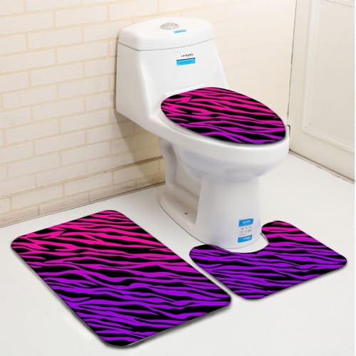 Badezimmerteppich Set 3 Teilig Lila Streifen Badematten Set Mikrofaser Badteppiche und WC Vorleger mit Ausschnitt Waschbar rutschfeste Badvorleger Toilette Teppich Badezimmerteppich Set 3 Teilig Lila Streifen Badematten Set Mikrofaser Badteppiche und WC Vorleger mit Ausschnitt Waschbar rutschfeste Badvorleger Toilette Teppich von Generic