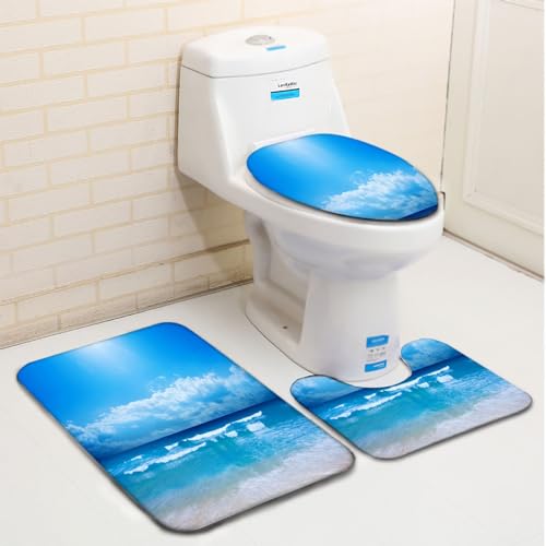 Badezimmerteppich Set 3 Teilig Ozeanhimmel Und Blau Badematten Set Mikrofaser Badteppiche und WC Vorleger mit Ausschnitt Waschbar rutschfeste Badvorleger Toilette Teppich Badezimmerteppich Set 3 Teilig Ozeanhimmel Und Blau Badematten Set Mikrofaser Badteppiche und WC Vorleger mit Ausschnitt Waschbar rutschfeste Badvorleger Toilette Teppich von Generic