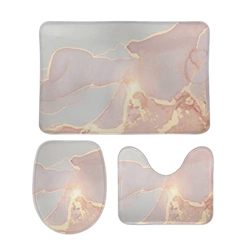 Badezimmerteppich Set 3 Teilig Rose Grau Gold Stein Abstrakte Kunst rutschfest U Förmige Matte Waschbar WC Vorleger für Dusche WC Badezimmerteppich Set 3 Teilig Rose Grau Gold Stein Abstrakte Kunst rutschfest U Förmige Matte Waschbar WC Vorleger für Dusche WC von Generic
