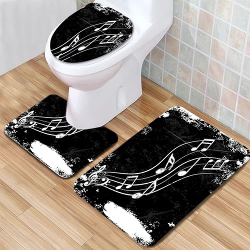 Badezimmerteppich Set Musik schwarz-weiße Noten Badgarnitur 3 Teilig Mikrofaser Badematten Set rutschfest U FöRmige Duschvorleger Super weich, Schnell Trocknend WC-Garnitur Teppich Badezimmerteppich Set Musik schwarz-weiße Noten Badgarnitur 3 Teilig Mikrofaser Badematten Set rutschfest U FöRmige Duschvorleger Super weich, Schnell Trocknend WC-Garnitur Teppich von Generic