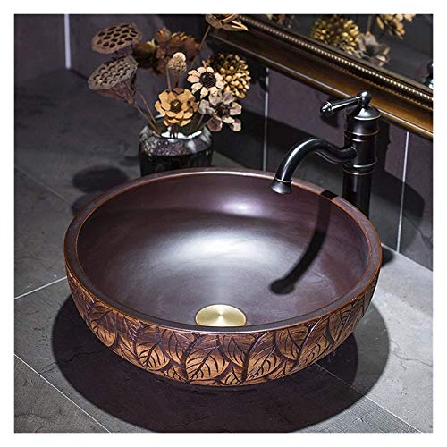 Badezimmerwaschbecken, Badezimmerwaschbecken, Waschbecken über der Theke, Vintage-Waschbecken, Keramikwaschbecken, glänzend braun, rund, Aufsatzwaschbecken Badezimmerwaschbecken, Badezimmerwaschbecken, Waschbecken über der Theke, Vintage-Waschbecken, Keramikwaschbecken, glänzend braun, rund, Aufsatzwaschbecken von Generic