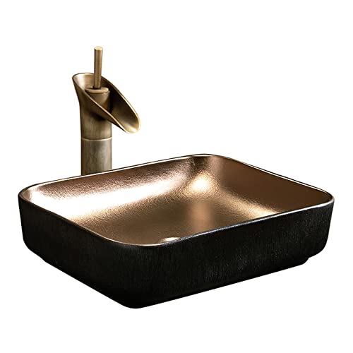 Badezimmerwaschbecken, Künstlerisches rechteckiges Waschbecken aus Porzellan und Keramik, Waschschüssel, Aufsatzwaschbecken für Waschtisch, schwarzes Aufsatzwaschbecken Badezimmerwaschbecken, Künstlerisches rechteckiges Waschbecken aus Porzellan und Keramik, Waschschüssel, Aufsatzwaschbecken für Waschtisch, schwarzes Aufsatzwaschbecken von Generic