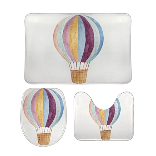 Badgarnitur 3 Teilig Aquarellballon Waschbar U-förmiger Kontur rutschfest WC Vorleger für Dusche WC von Generic