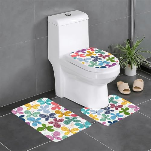 Badgarnitur 3 Teilig Bunte Schmetterlinge U-Form Toilettenmatte WC Vorleger Weiche,Saugfähige für Boden Dusche Badgarnitur 3 Teilig Bunte Schmetterlinge U-Form Toilettenmatte WC Vorleger Weiche,Saugfähige für Boden Dusche von Generic