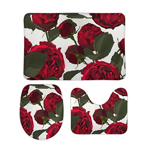 Badgarnitur 3 Teilig Rote Rosen Grüne Blätter Schnell Trocknend U-Form Toilettenmatte rutschfest WC Vorleger für WC Boden Badgarnitur 3 Teilig Rote Rosen Grüne Blätter Schnell Trocknend U-Form Toilettenmatte rutschfest WC Vorleger für WC Boden von Generic