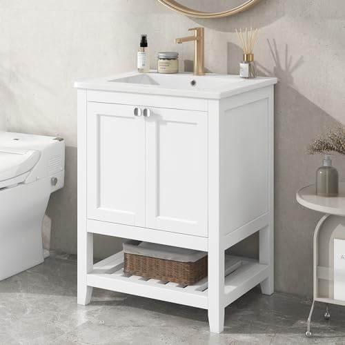 Badmöbel Einzel Waschtisch mit Unterschrank 60cm mit Keramik-Waschbecken (weiß) von Generic